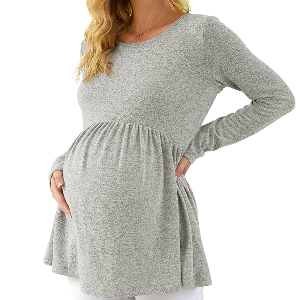 Xpenyo Gray Flowy Long Sleeve Cozy Maternity‎ Postpartum Top